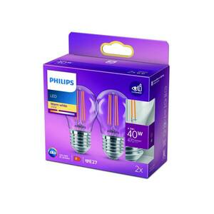 Philips LED lámpa E27 P45 4, 3W izzószál 2700K 2db kép