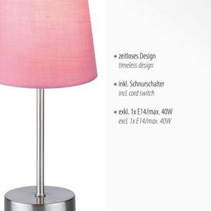 Heinrich asztali lámpa rózsaszín szövet árnyékolóval kép
