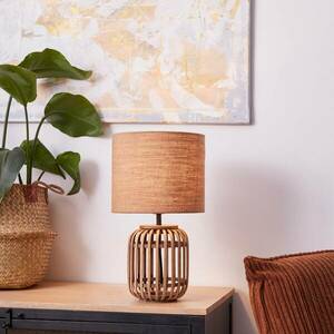 Asztali lámpa Woodrow bambuszból, vászonbúrával kép