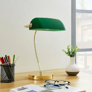Selea sárgaréz asztali lámpa, zöld üvegbúra kép
