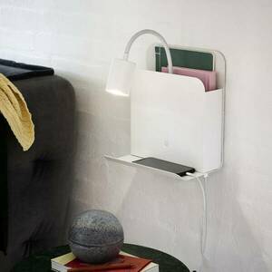 Romi fali lámpa polccal és USB-vel, fehér kép