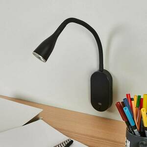 Lindby LED-es fali lámpa Enna, fekete, kapcsoló, USB csatlakozóval kép