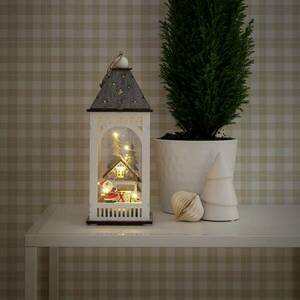 LED dekoratív lámpás házzal és karácsonyfával kép