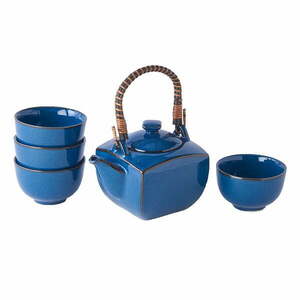 Kék ötrészes kerámia teázó szett - MIJ kép