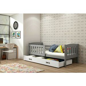 FLORENT P1 gyerekágy + AJÁNDÉK matrac + ágyrács, 80x160 cm, grafit, fehér kép