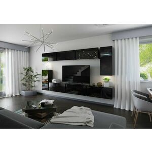 ELPASO 3 nappali fal + LED, fekete/fekete magasfényű kép