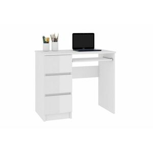 KORDA A-6 íróasztal, 90x77x50, fehér/magasfényű fehér, balos kép