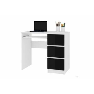 KORDA A-6 íróasztal, 90x77x50, fehér/magasfényű fekete, jobbos kép
