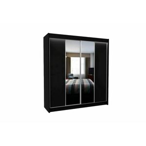 TOMASO tolóajtós ruhásszekrény tükörrel, fekete, 200x216x61 kép