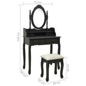 vidaXL fekete császárfa fésülködőasztal-szett ülőkével 75x69x140 cm kép