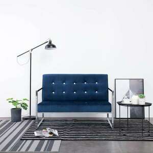 vidaXL kétszemélyes kék króm és bársony karfás kanapé kép