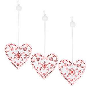 Springos Karácsonyfadísz "szív" 3 db - fehér/piros kép