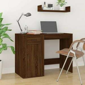 Barna tölgyszínű szerelt fa íróasztal szekrénnyel kép