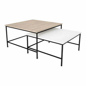Fehér-natúr színű dohányzóasztal szett tölgyfa dekoros asztallappal 2 db-os 80x80 cm Fiorenza – Marckeric kép