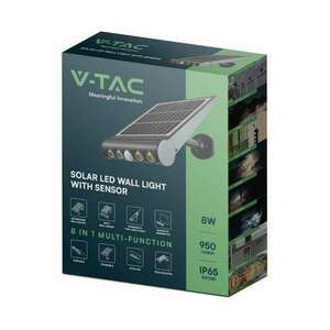 V-TAC 8in1 napelemes 8W LED lámpa, mozgásérzékelővel, meleg fehér... kép