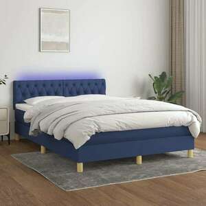 Kék szövet rugós és led-es ágy matraccal 140x200 cm kép