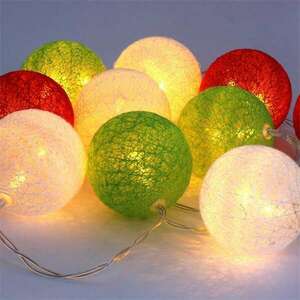 IRIS Gömb alakú 6cm/színes fonott/1, 5m/piros-fehér-zöld/10db LED-... kép