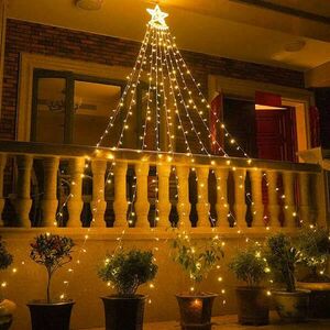 Napelemes karácsonyfa formájú LED fényfüzér, 242 LED - meleg fehér kép