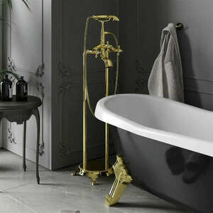 Mexen Retro arany szabadonálló kádtöltő csaptelep kézi zuhanyszettel kép