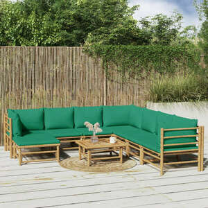 vidaXL 9 részes bambusz kerti ülőgarnitúra zöld párnákkal kép