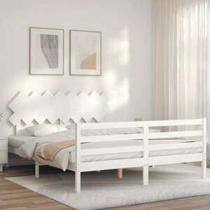 vidaXL fehér tömör fa ágykeret fejtámlával 160 x 200 cm kép