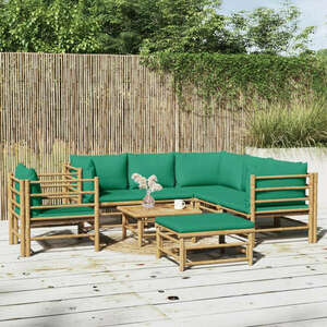 vidaXL 8 részes bambusz kerti ülőgarnitúra zöld párnákkal kép