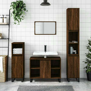 vidaXL 3 részes barna tölgy színű szerelt fa fürdőszobai bútorszett kép