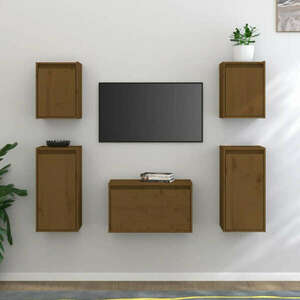 vidaXL 5 darab méz-barna tömör fenyőfa TV-szekrény kép