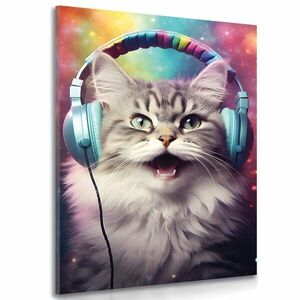 Kép macska fülhallgatóval kép