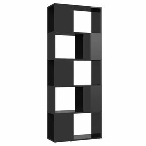vidaXL magasfényű fekete térelválasztó könyvszekrény 60 x 24 x 155 cm kép