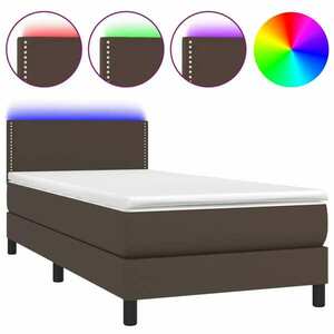 vidaXL barna műbőr rugós ágy matraccal és LED-del 90x200 cm kép