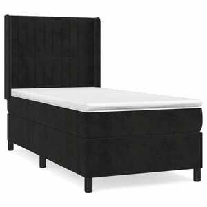 vidaXL fekete bársony rugós ágy matraccal 100 x 200 cm kép