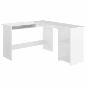 vidaXL fehér magasfényű L-alakú sarok-íróasztal 120 x 140 x 75 cm kép