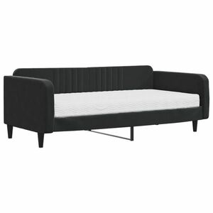 vidaXL fekete bársony kanapéágy matraccal 100 x 200 cm kép