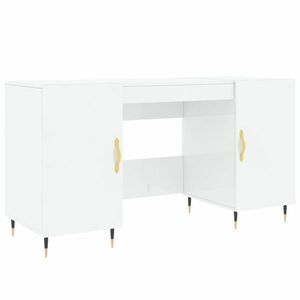 vidaXL magasfényű fehér színű szerelt fa íróasztal 140 x 50 x 75 cm kép