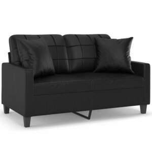 vidaXL 2 személyes fekete műbőr kanapé díszpárnákkal 120 cm kép