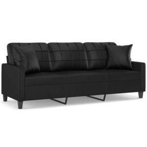 vidaXL 3 személyes fekete műbőr kanapé díszpárnákkal 180 cm kép