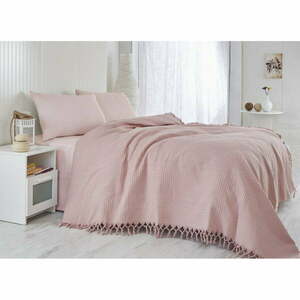Rózsaszín pamut ágytakaró franciaágyra 220x240 cm Pique – Mijolnir kép