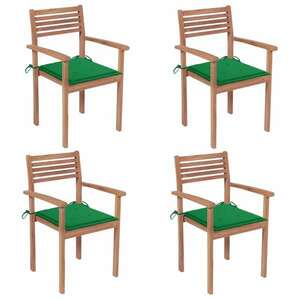 vidaXL 4 db tömör tíkfa kerti szék zöld párnákkal kép