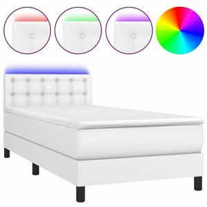 vidaXL fehér műbőr rugós ágy matraccal és LED-del 90x200 cm kép