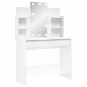 vidaXL magasfényű fehér fésülködőasztal LED-del 96x40x142 cm kép