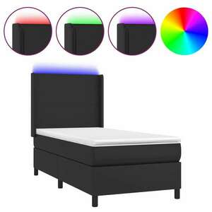vidaXL fekete műbőr rugós ágy matraccal és LED-del 90x200 cm kép