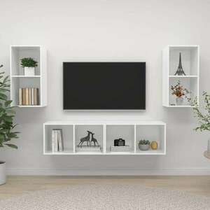 vidaXL 4 db magasfényű fehér forgácslap fali TV-szekrény kép