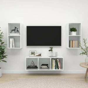 vidaXL 3 részes magasfényű fehér forgácslap TV-szekrény szett kép
