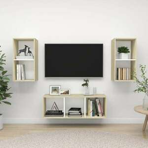 vidaXL 3 részes fehér és tölgyszínű forgácslap TV-szekrény szett kép