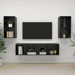 vidaXL 4 db magasfényű fekete forgácslap fali TV-szekrény kép