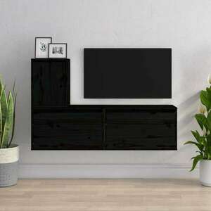 vidaXL 3 darab fekete tömör fenyőfa TV-szekrény kép