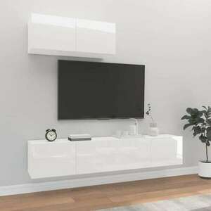vidaXL 3 részes magasfényű fehér szerelt fa TV-szekrényszett kép
