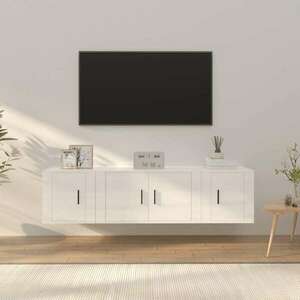 vidaXL 3 részes magasfényű fehér szerelt fa TV-szekrényszett kép