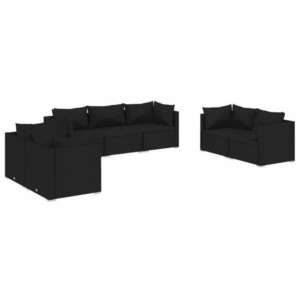 7-részes fekete polyrattan kerti ülőgarnitúra párnákkal kép